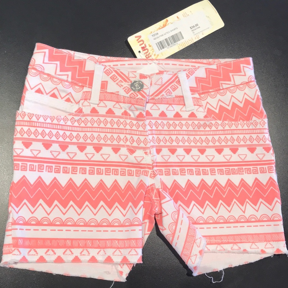 Girls Neon Pink Aztec Truluv Shorts